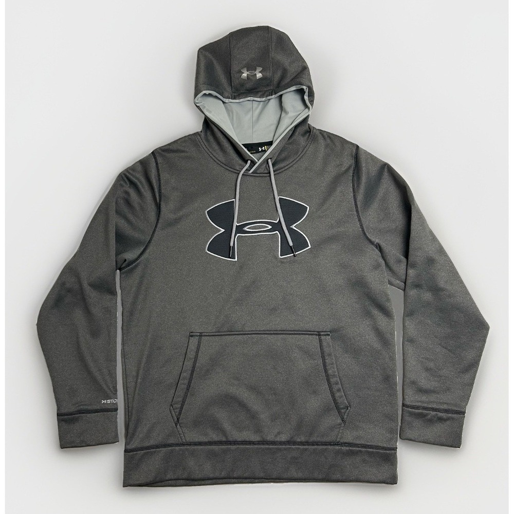 Under Armour‎ Storm Hoodie Men's Large Gray Loose Fit Pullover Sweatshirt Logo